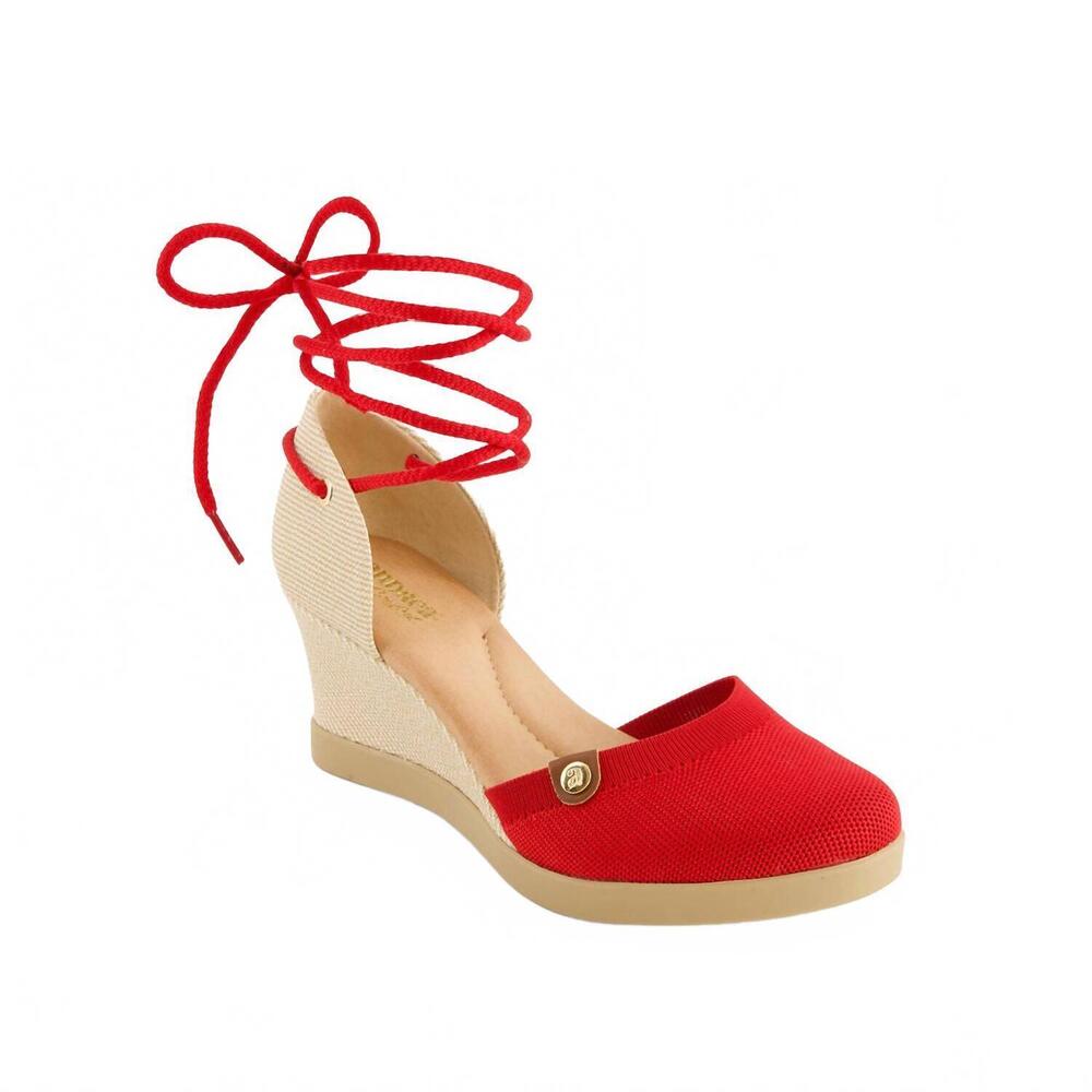 NEW ANDREA women's wedge ankle and calf strap espadrilles in red